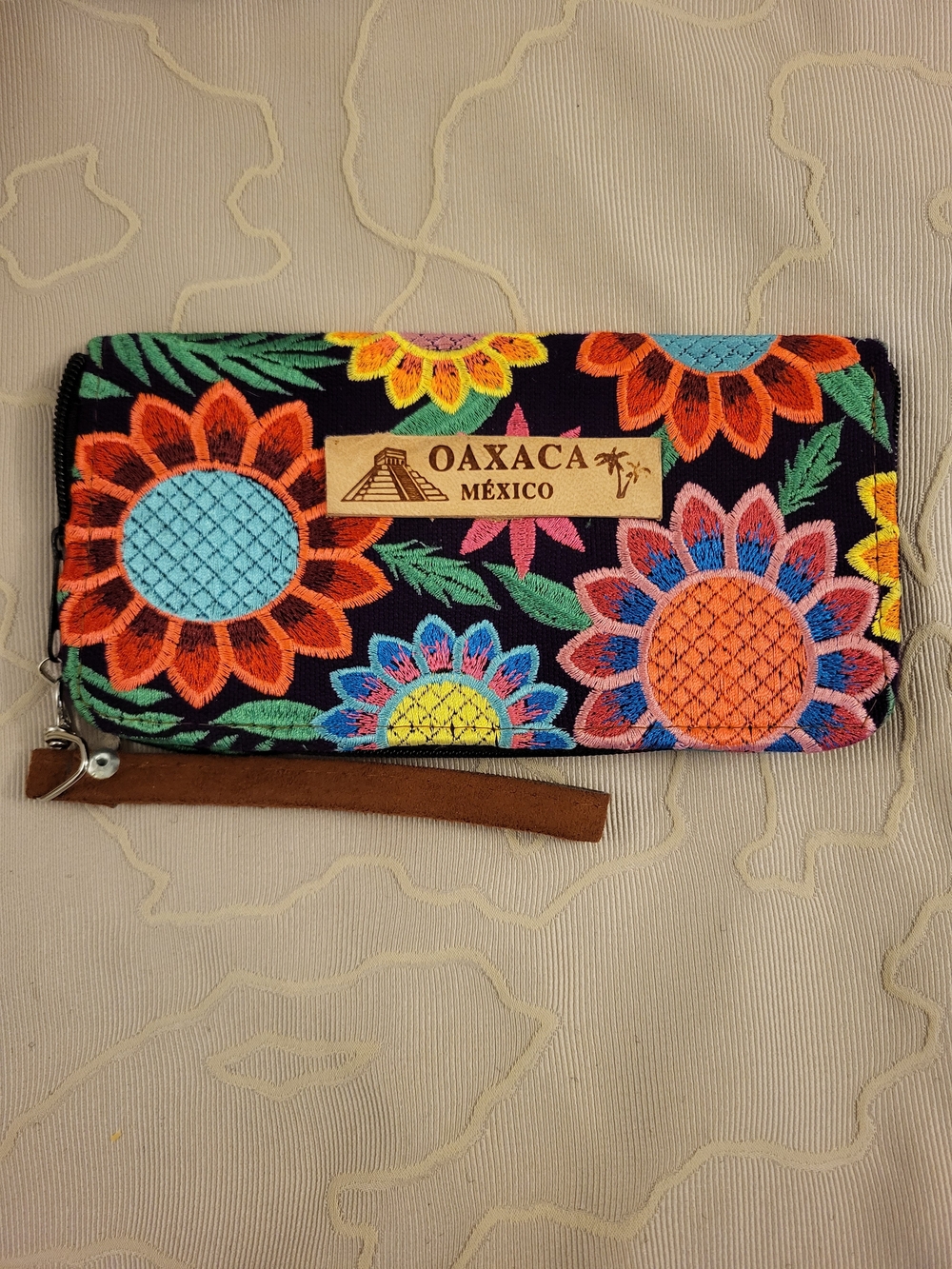 Embroidered Floral Wristlet Clutch - Black Multicolor